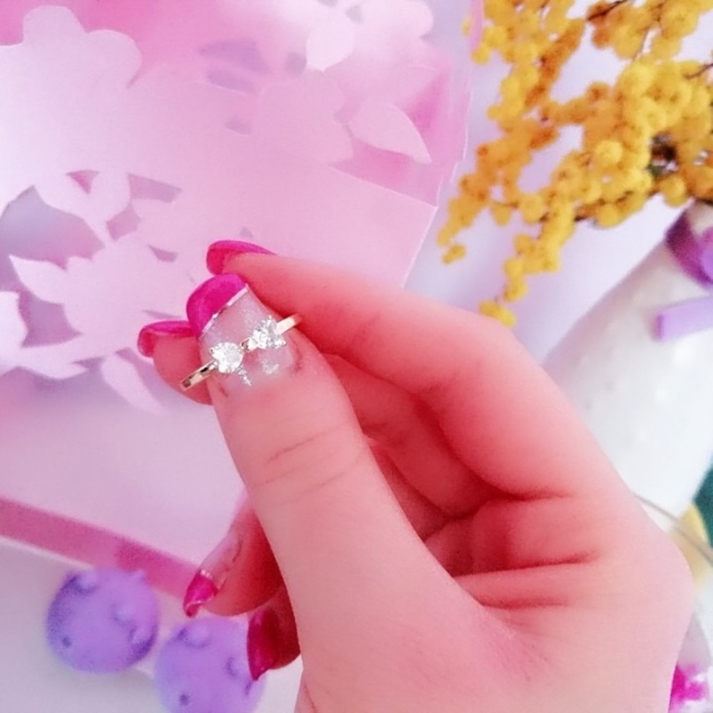 Crystal Gold Bow Engagement Cubic Zirconia Ring - Picture 3 of 8